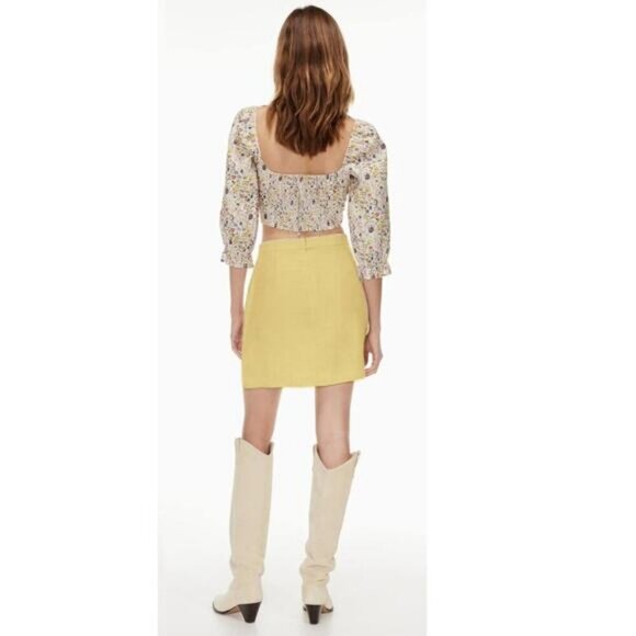 WILFRED Aritzia Patio Linen High-Waisted A-Line Mini Skirt Sz 0 Yellow - Picture 2 of 6